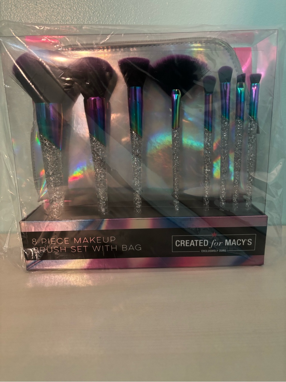 Macy's 8-Piece Holographic Purple-Tipped Makeup Brush Set with Glitter Handles